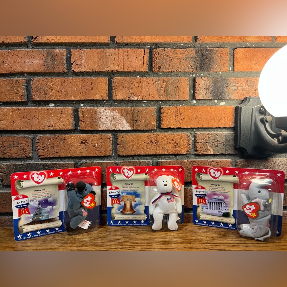Vintage BEANIE BABIES — LEFTY, RIGHTY, LIBEARTY Political Bears